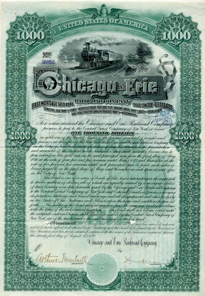 Chicago and Erie Railroad Company signed by J.P. Morgan, Jr.